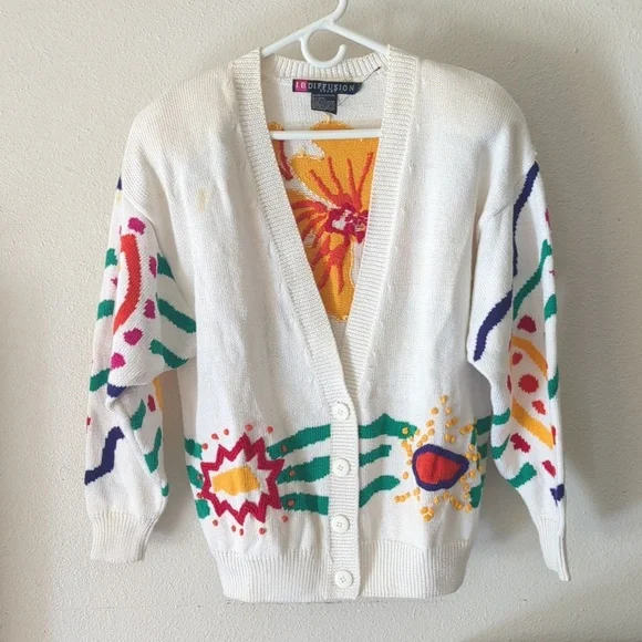 Vintage embroidered cable knit Cardigan tennis sweater 90s - Picture 9 of 9